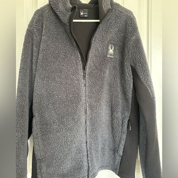Spyder Charcoal/Black Sherpa Full Zip Fleece Jacket - Picture 1 of 5